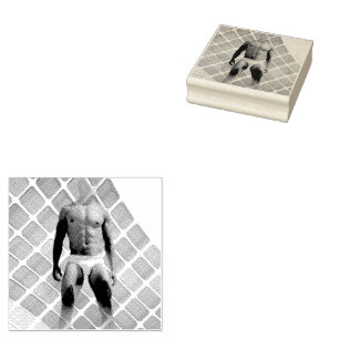 SlipperyJoe's muscular man six-pack abs white unde Rubber Stamp