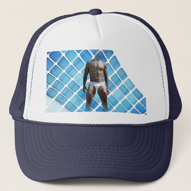 SlipperyJoe's muscular man six-pack abs white unde Trucker Hat (Front)