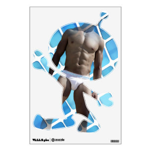 SlipperyJoe's muscular man six-pack abs white unde Wall Decal