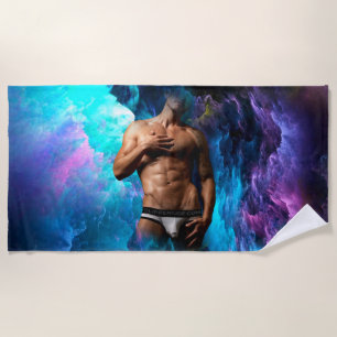 SlipperyJoe's muscular man underwear bulge cosmic Beach Towel