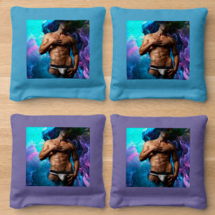 SlipperyJoe's muscular man underwear bulge cosmic  Cornhole Bags