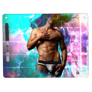 SlipperyJoe's muscular man underwear bulge cosmic Dry Erase Board With Keychain Holder