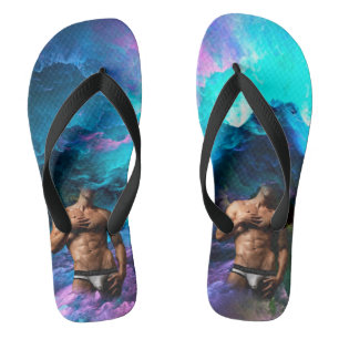 SlipperyJoe's muscular man underwear bulge cosmic Flip Flops