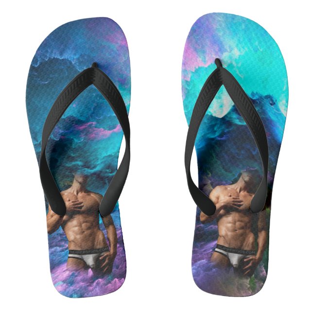 SlipperyJoe's muscular man underwear bulge cosmic  Flip Flops (Footbed)