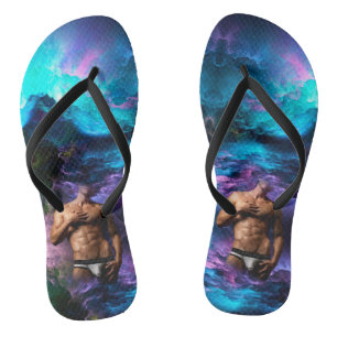 SlipperyJoe's muscular man underwear bulge cosmic Flip Flops