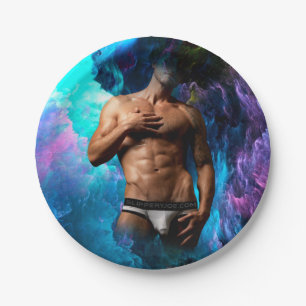 SlipperyJoe's muscular man underwear bulge cosmic Paper Plates
