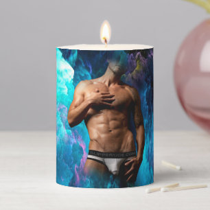 SlipperyJoe's muscular man underwear bulge cosmic  Pillar Candle
