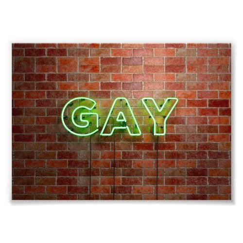 SlipperyJoes neon Gay Sign green bricks wall word