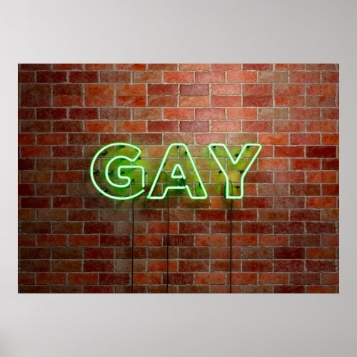 SlipperyJoes neon Gay Sign green bricks wall word