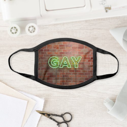 SlipperyJoes neon Gay Sign green bricks wall word Face Mask