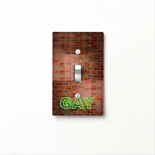 SlipperyJoes neon Gay Sign green bricks wall word Light Switch Cover