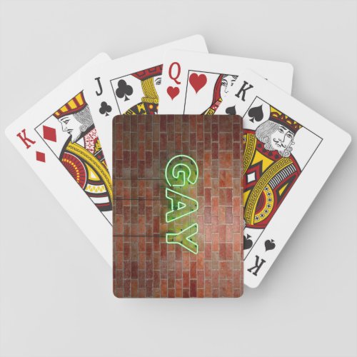 SlipperyJoes neon Gay Sign green bricks wall word Poker Cards