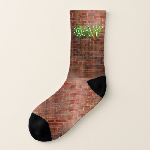 SlipperyJoes neon Gay Sign green bricks wall word Socks