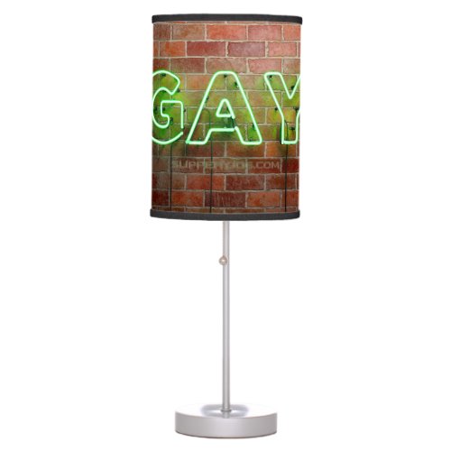 SlipperyJoes neon Gay Sign green bricks wall word Table Lamp