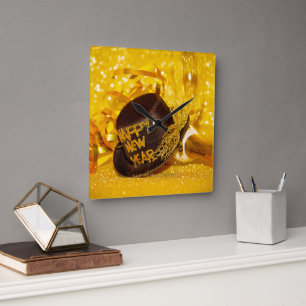SlipperyJoe's New Year's Eve celebration festive g Square Wall Clock