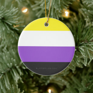 SlipperyJoe's Nonbinary Pride Flag gay gifts LGBTQ Ceramic Ornament