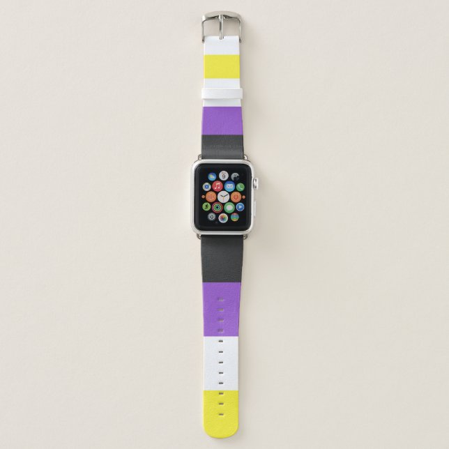 SlipperyJoe's Nonbinary Pride Flag yellow white pu Apple Watch Band (Front)