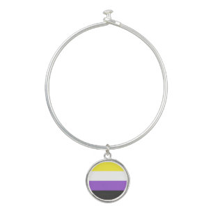 SlipperyJoe's Nonbinary Pride Flag yellow white pu Bangle Bracelet