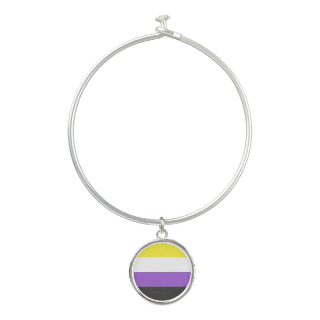 SlipperyJoe's Nonbinary Pride Flag yellow white pu Bangle Bracelet (Front)
