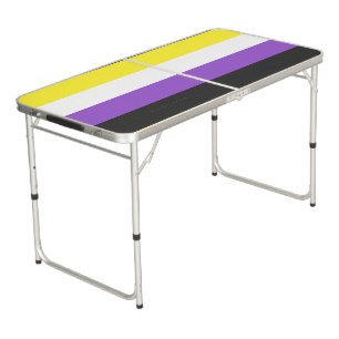 SlipperyJoe's Nonbinary Pride Flag yellow white pu Beer Pong Table