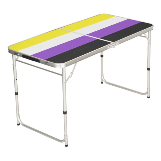 SlipperyJoe's Nonbinary Pride Flag yellow white pu Beer Pong Table (Angled)
