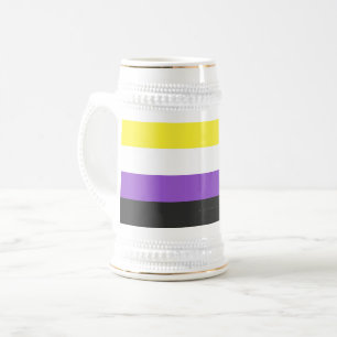 SlipperyJoe's Nonbinary Pride Flag yellow white pu Beer Stein