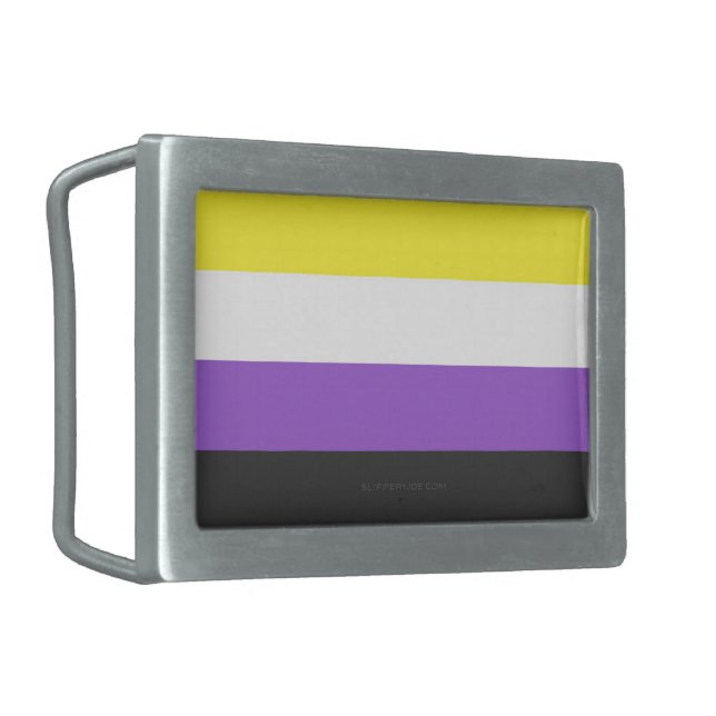 SlipperyJoe's Nonbinary Pride Flag yellow white pu Belt Buckle (Front Left)