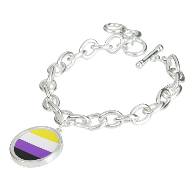 SlipperyJoe's Nonbinary Pride Flag yellow white pu Bracelet (Side)