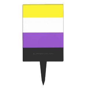 SlipperyJoe's Nonbinary Pride Flag yellow white pu Cake Topper