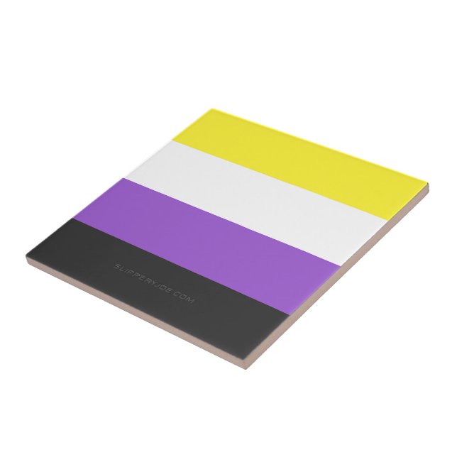 SlipperyJoe's Nonbinary Pride Flag yellow white pu Ceramic Tile (Side)