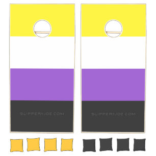 SlipperyJoe's Nonbinary Pride Flag yellow white pu Cornhole Set