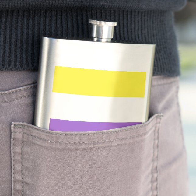 SlipperyJoe's Nonbinary Pride Flag yellow white pu Flask (In Situ)