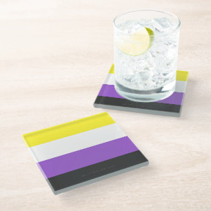 SlipperyJoe's Nonbinary Pride Flag yellow white pu Glass Coaster