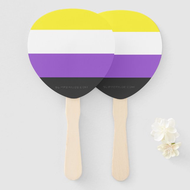 SlipperyJoe's Nonbinary Pride Flag yellow white pu Hand Fan (Front and Back)