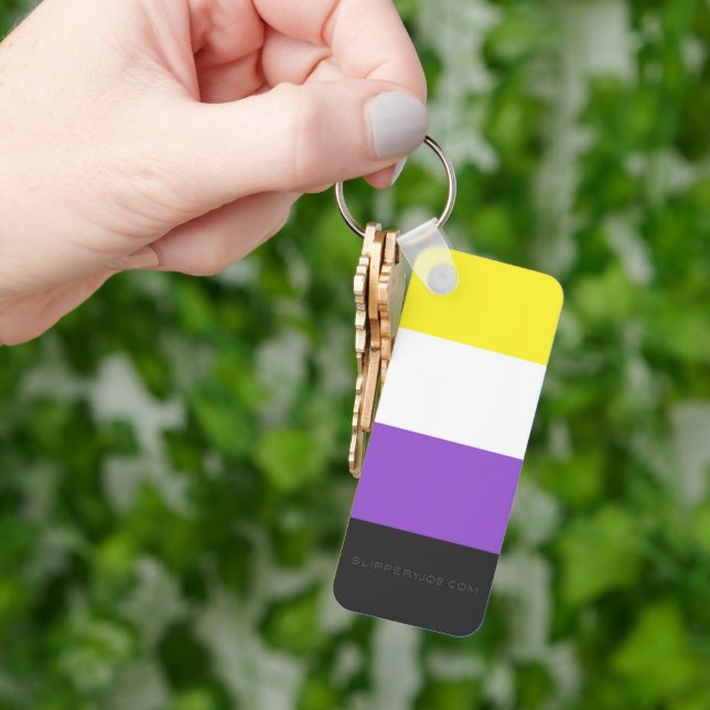 SlipperyJoe's Nonbinary Pride Flag yellow white pu Keychain (Hand)