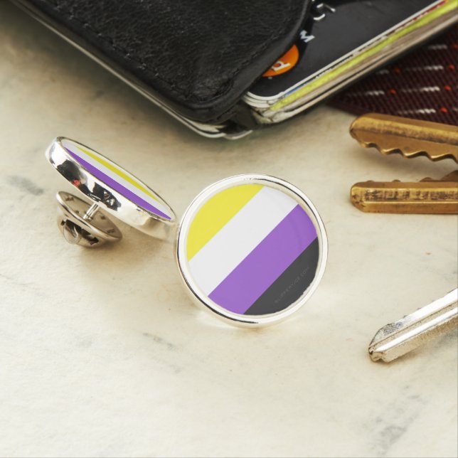 SlipperyJoe's Nonbinary Pride Flag yellow white pu Lapel Pin (In Situ)