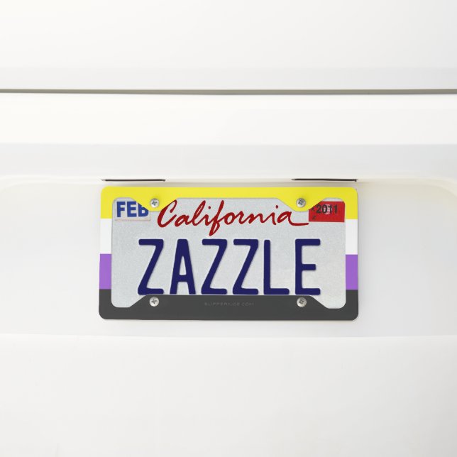 SlipperyJoe's Nonbinary Pride Flag yellow white pu License Plate Frame (On Car)