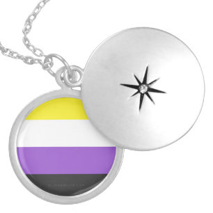 SlipperyJoe's Nonbinary Pride Flag yellow white pu Locket Necklace