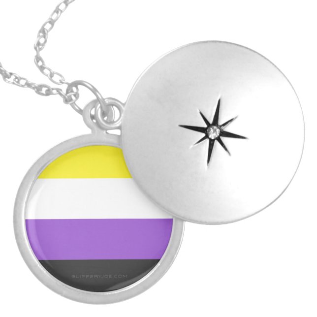SlipperyJoe's Nonbinary Pride Flag yellow white pu Locket Necklace (Front)