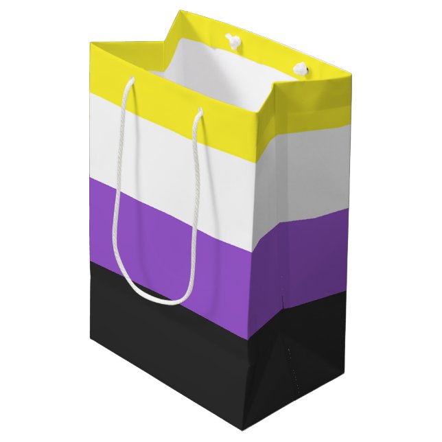 SlipperyJoe's Nonbinary Pride Flag yellow white pu Medium Gift Bag (Front Angled)