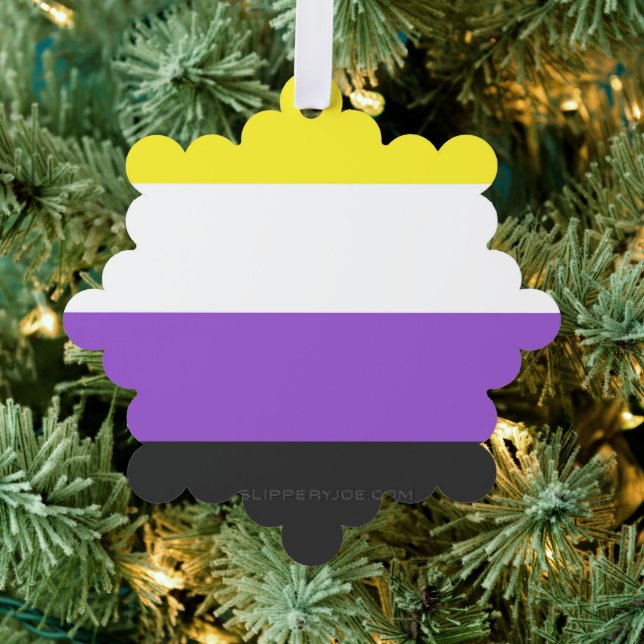 SlipperyJoe's Nonbinary Pride Flag yellow white pu Ornament Card (Insitu (Tree))
