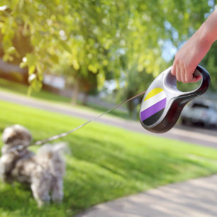SlipperyJoe's Nonbinary Pride Flag yellow white pu Retractable Pet Leash