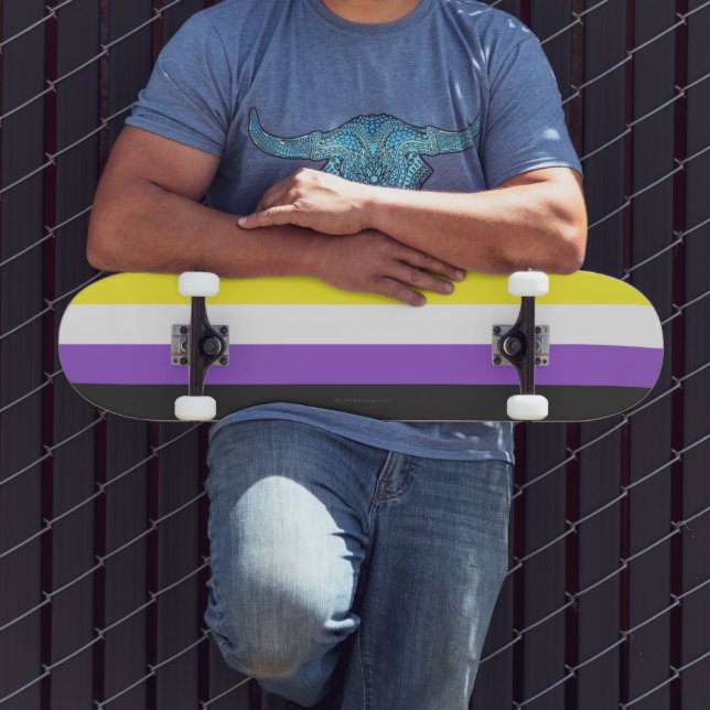 SlipperyJoe's Nonbinary Pride Flag yellow white pu Skateboard (Outdoor 3)