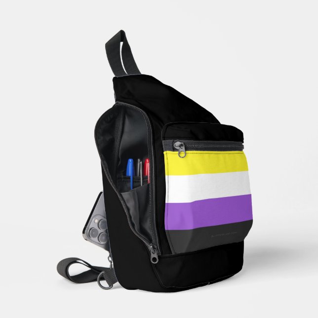SlipperyJoe's Nonbinary Pride Flag yellow white pu Sling Bag (Open)