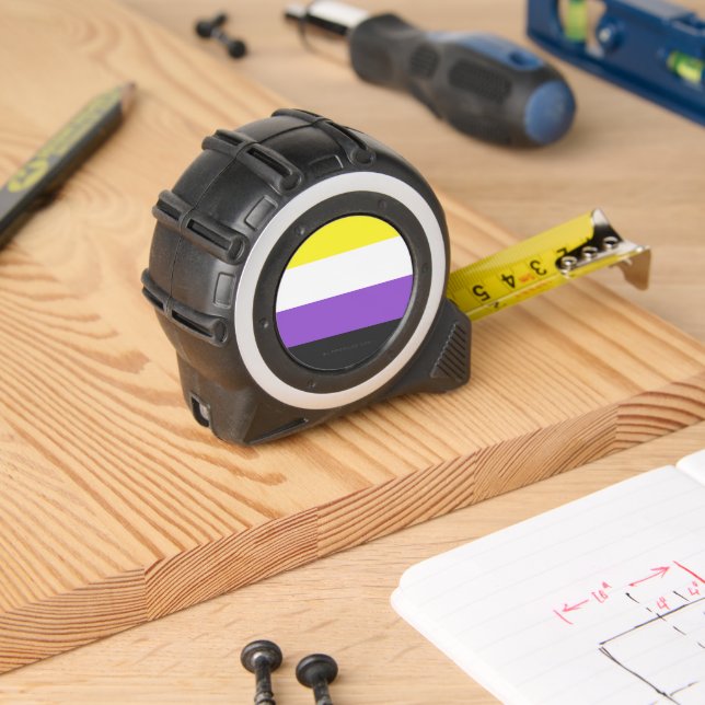 SlipperyJoe's Nonbinary Pride Flag yellow white pu Tape Measure (Woodwork)