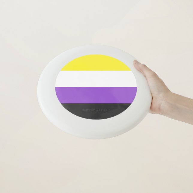SlipperyJoe's Nonbinary Pride Flag yellow white pu Wham-O Frisbee (In Hand)