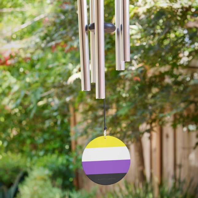 SlipperyJoe's Nonbinary Pride Flag yellow white pu Wind Chime (Backyard)