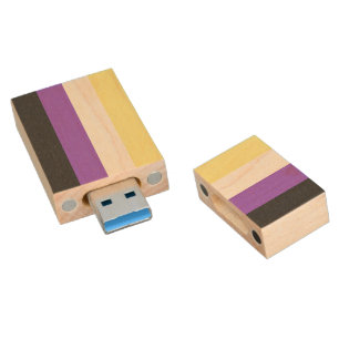 SlipperyJoe's Nonbinary Pride Flag yellow white pu Wood Flash Drive