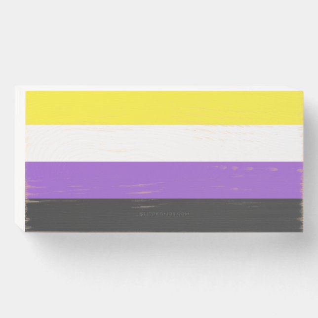 SlipperyJoe's Nonbinary Pride Flag yellow white pu Wooden Box Sign (Front Horizontal)