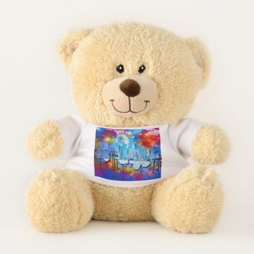 SlipperyJoes NYC skyscrapers buildings artwork gr Teddy Bear